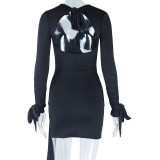 Deep V Neck Backless Tie Up Mini Dress GJYO-299083