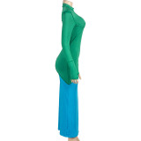 Color Block Long Sleeve Slim Maxi Dress GAXB-A397DS