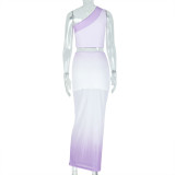 Single Shoulder Sleeveless Gradient Two Piece Skirts Set GJYO-711698
