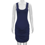 Solid Color Ruched Sleeveless Mini Dress GAXB-W214DS
