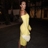 Solid Color One Shoulder Midi Dress GAXB-A670DS