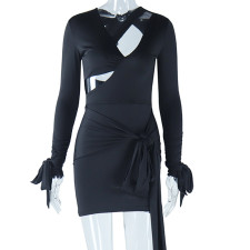 Deep V Neck Backless Tie Up Mini Dress GJYO-299083