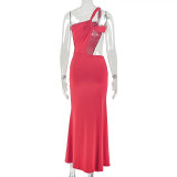 Irregular Ruched Single Shoulder Maxi Dress GJYO-302585