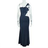 Irregular Ruched Single Shoulder Maxi Dress GJYO-302585