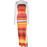 Gradient-Printed Sleeveless Sexy Strapless Skirt Set GJYO-711652