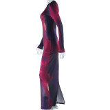 Long Sleeve Print O Neck Maxi Dress GJYO-759780
