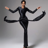 Solid Color Long Sleeve Tie Up Maxi Dress GJYO-300065