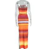Gradient-Printed Sleeveless Sexy Strapless Skirt Set GJYO-711652