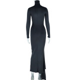 Solid Color Long Sleeve Tie Up Maxi Dress GJYO-300065
