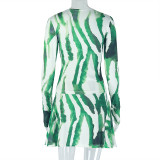 Print Long Sleeve Loose Two PIece Shorts Set GJYO-711738