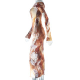 Print Off Shoulder Long Sleeve Maxi Dress GJYO-300115