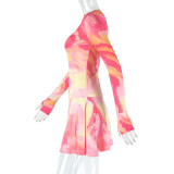 Print Long Sleeve Loose Two PIece Shorts Set GJYO-711738