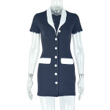 Contrast Color Single-breasted Mini Dress GJYO-302582