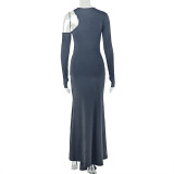 Long Sleeve Hollow Out Maxi Dress GJYO-303163