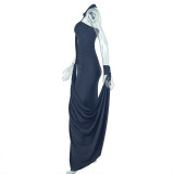 Solid Color Off Shoulder Tie Up Evening Dress GJYO-302558