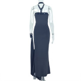 Solid Color Off Shoulder Tie Up Evening Dress GJYO-302558