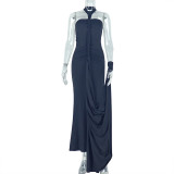 Solid Color Off Shoulder Tie Up Evening Dress GJYO-302558
