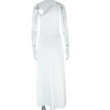 Single Shoulder Solid Color Split Long Dress GJYO-301590