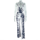 Black White Color Block Backless Pants Suit GJYO-919092