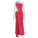 Irregular Ruched Single Shoulder Maxi Dress GJYO-302585