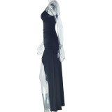 Single Shoulder Solid Color Split Long Dress GJYO-301590