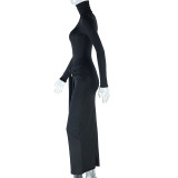 Solid Color Long Sleeve Tie Up Maxi Dress GJYO-300065