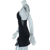 Hollow Out Lace Patchwork Split Mini Dress GJYO-297899