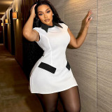Contrast Color Lapel Mini Dress GJYO-300958