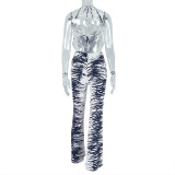 Black White Color Block Backless Pants Suit GJYO-919092