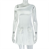 Slash Shoulder Solid Color Mini Dress GJYO-302932