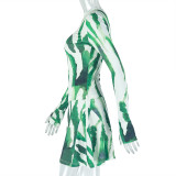 Print Long Sleeve Loose Two PIece Shorts Set GJYO-711738