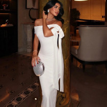 One Shoulder Solid Color Maxi Dress GJYO-302332