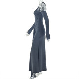Long Sleeve Hollow Out Maxi Dress GJYO-303163