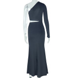 Single Shoulder Solid Color Split Maxi Dress GJYO-302213