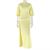 Solid Color Backless Split Maxi Dress GJYO-303387