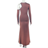 Long Sleeve Hollow Out Maxi Dress GJYO-303163