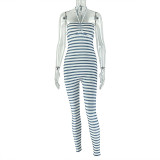 Stripe Backless Sport Halterneck Jumpsuit GJYO-006277