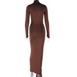 Solid Color Long Sleeve Tie Up Maxi Dress GJYO-300065