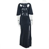 Solid Color Backless Split Maxi Dress GJYO-303387