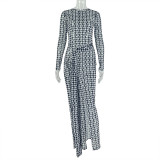 Long Sleeve Print Split Maxi Dress GJYO-303235