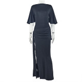 Solid Color Backless Split Maxi Dress GJYO-303387