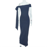 One Shoulder Solid Color Maxi Dress GJYO-302332