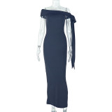 One Shoulder Solid Color Maxi Dress GJYO-302332