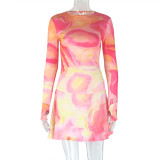 Print Long Sleeve Loose Two PIece Shorts Set GJYO-711738