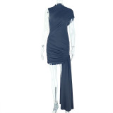 Solid Color Pleated Patchwork Mini Dress GJYO-302568