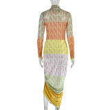 Letter Print Long Sleeve Patchwork Maxi Dress GJYO-303082