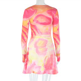 Print Long Sleeve Loose Two PIece Shorts Set GJYO-711738
