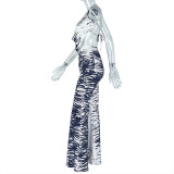 Black White Color Block Backless Pants Suit GJYO-919092