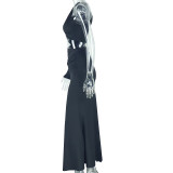 Single Shoulder Solid Color Split Maxi Dress GJYO-302213