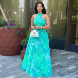 Off Shoulder Print Ruched Maxi Dress GJYO-303135